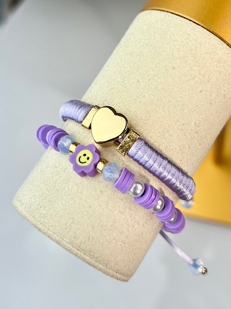 Kit de Pulseiras Ajustável Infantil Coração Dourado