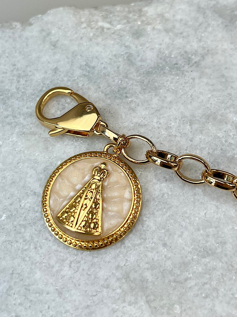 Pulseira Diva Elo Português Pingente Nossa Senhora Dourado
