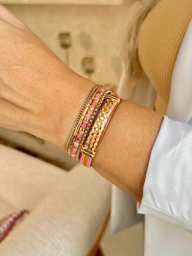 Pulseira Imã Isadora Pedra de Jade Rosa