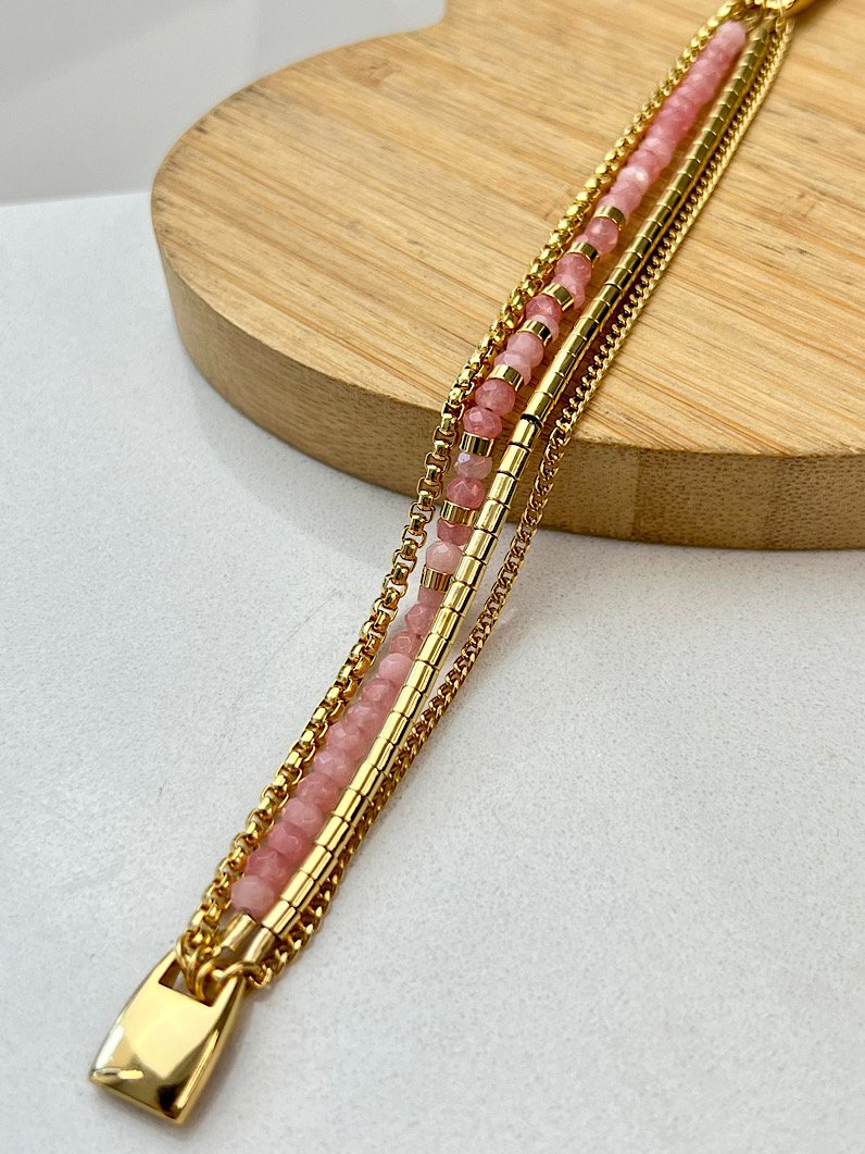 Pulseira Imã Isadora Pedra de Jade Rosa