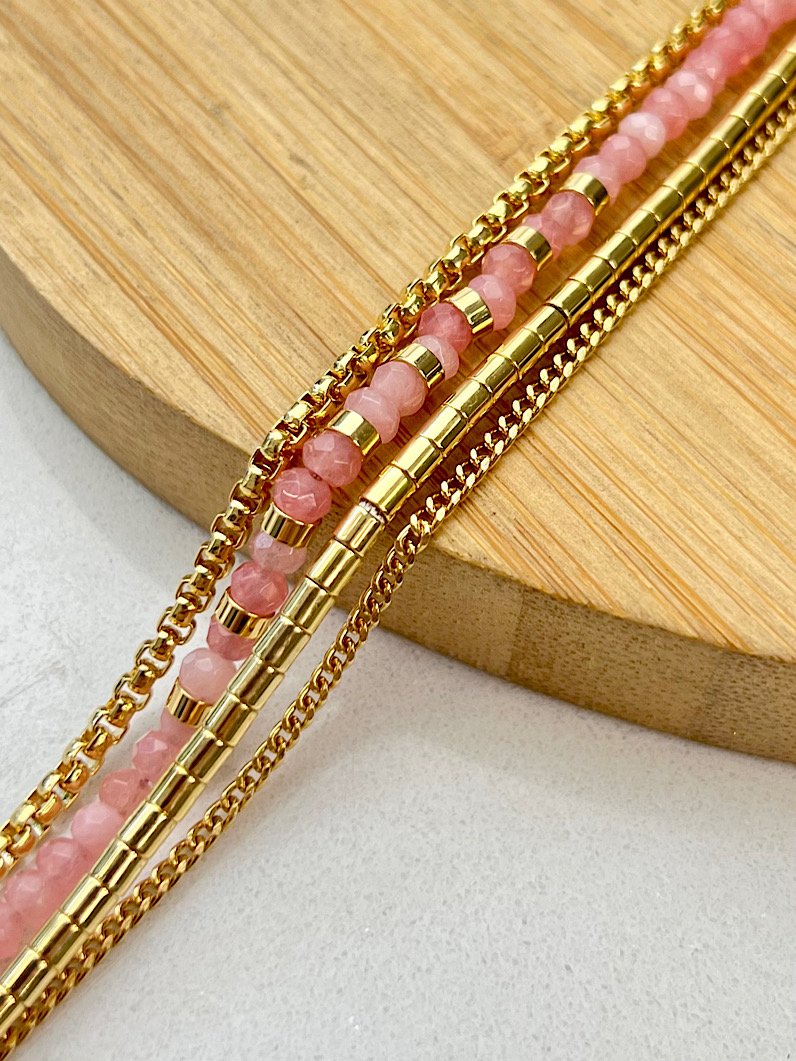 Pulseira Imã Isadora Pedra de Jade Rosa
