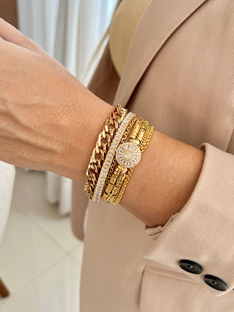 Pulseira Imã Yasmin Pizza de Zircônia Dourada
