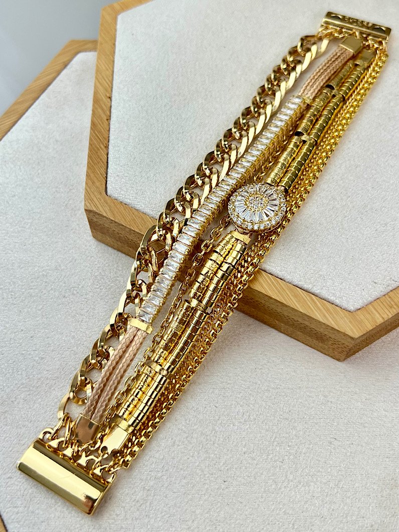 Pulseira Imã Yasmin Pizza de Zircônia Dourada