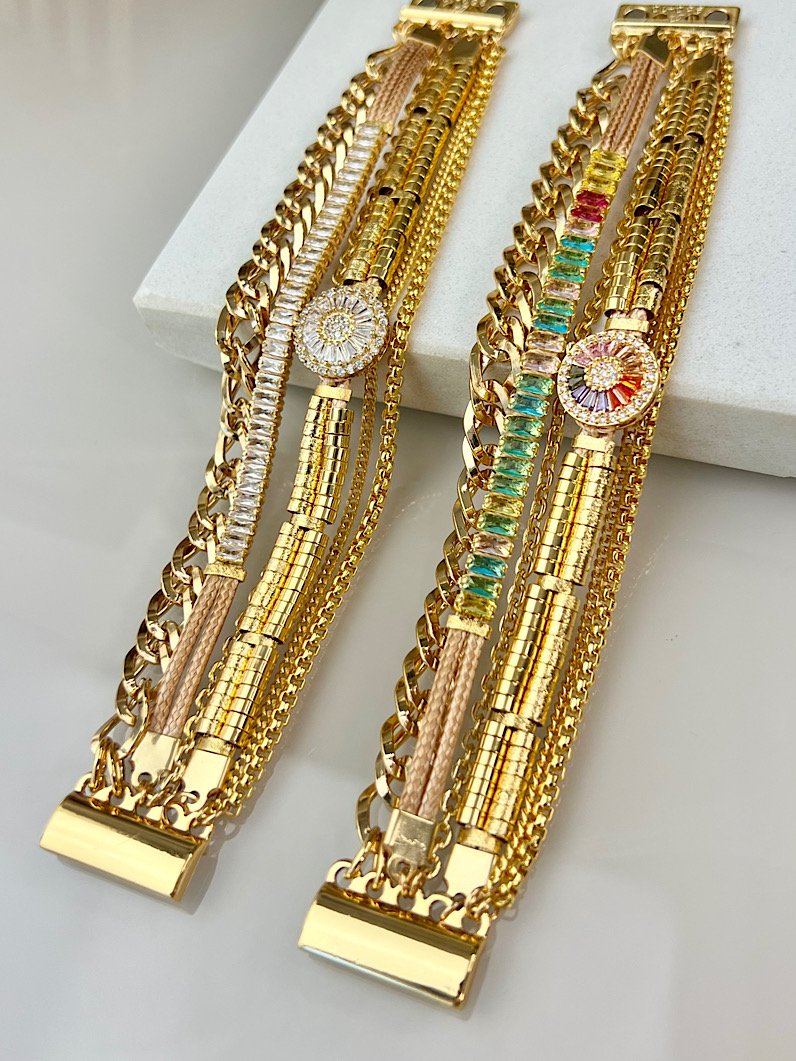 Pulseira Imã Yasmin Pizza de Zircônia Dourada